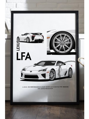 Duvarda Lexus Lfa Siyah Ahşap Çerçeveli Poster, Dekoratif Araba Duvar Tablosu