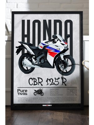 Duvarda Honda Cbr 125R Siyah Ahşap Çerçeveli Poster, Motosiklet Duvar Tablosu