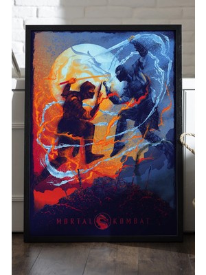 Duvarda Mortal Kombat Siyah Ahşap Çerçeveli Poster, Dekoratif Oyun Duvar Tablosu