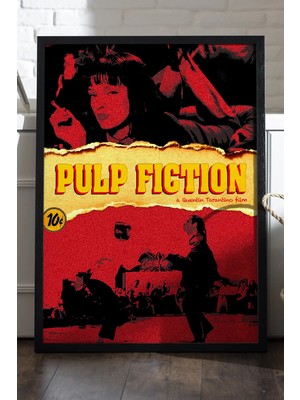 Duvarda Pulp Fiction Siyah Ahşap Çerçeveli Poster, Dekoratif Film Duvar Tablosu