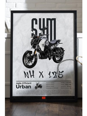 Duvarda Syh Nh x 125 Siyah Ahşap Çerçeveli Poster, Dekoratif Motosiklet Duvar Tablosu