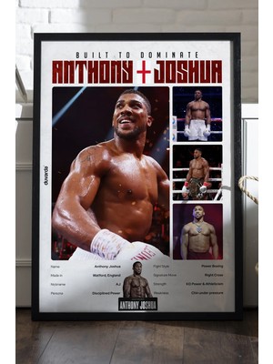 Duvarda Anthony Joshua Boks Siyah Ahşap Çerçeveli Poster, Dekoratif Dövüş Duvar Tablosu