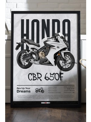 Duvarda Honda Cbr 650F Siyah Ahşap Çerçeveli Poster, Motosiklet Duvar Tablosu