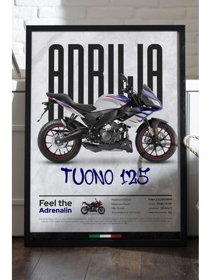 Duvarda Aprilia Tuono 125 Siyah Ahşap Çerçeveli Poster, Dekoratif Motosiklet Duvar Tablosu