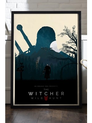 Duvarda The Witcher Siyah Ahşap Çerçeveli Poster, Dekoratif Oyun Duvar Tablosu