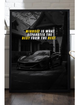 Duvarda Araba Motivasyon Siyah Ahşap Çerçeveli Poster, Dekoratif Araba Duvar Tablosu