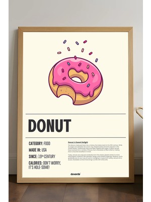 Duvarda Donut Ahşap Çerçeveli Poster, Dekoratif Mutfak Duvar Tablosu