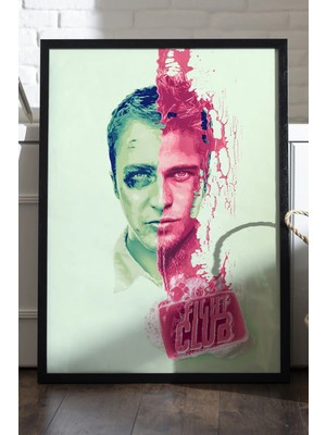 Duvarda Fight Club Siyah Ahşap Çerçeveli Poster, Film Duvar Tablosu