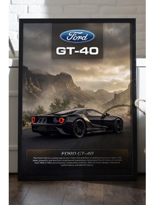 Duvarda Ford Gt-40 Siyah Ahşap Çerçeveli Poster, Dekoratif Araba Duvar Tablosu
