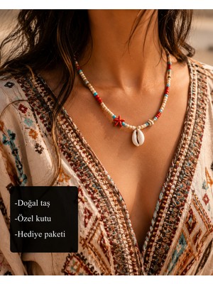 Herşey Nota Maris Tide Bohem Deniz Kabuklu Yıldız Figürlü Renkli Boncuk Kolye
