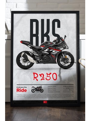 Duvarda Rks R 250 Siyah Ahşap Çerçeveli Poster, Dekoratif Motosiklet Duvar Tablosu