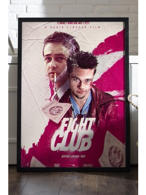 Duvarda Fight Club Siyah Ahşap Çerçeveli Poster, Dekoratif Film Duvar Tablosu
