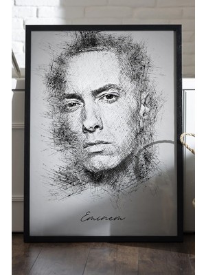 Duvarda Eminem Siyah Ahşap Çerçeveli Poster, Dekoratif Müzik Duvar Tablosu