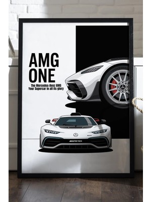 Duvarda Mercedes Amg One Siyah Ahşap Çerçeveli Poster, Dekoratif Araba Duvar Tablosu