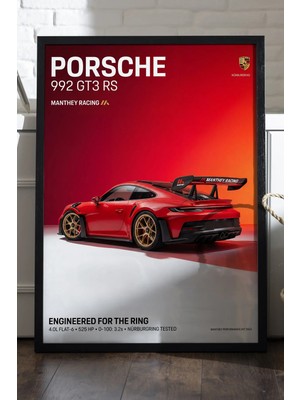 Duvarda Porsche 992 Gt3 Rs Ahşap Çerçeveli Poster, Dekoratif Araba Duvar Tablosu