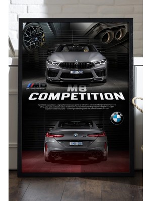 Duvarda Bmw M8 Competition Araba Siyah Ahşap Çerçeveli Poster, Dekoratif Duvar Tablosu