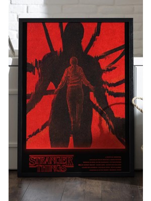 Duvarda Stranger Things Siyah Ahşap Çerçeveli Poster, Dizi Duvar Tablosu
