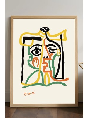 Duvarda Pablo Picasso Doğal Ahşap Çerçeveli Poster, Dekoratif Sanatsal Duvar Tablosu