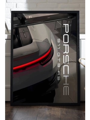 Duvarda Porsche 911 Gt3 Rs Siyah Ahşap Çerçeveli Poster, Dekoratif Araba Duvar Tablosu