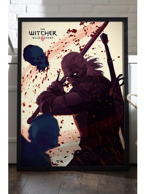 Duvarda The Witcher Siyah Ahşap Çerçeveli Poster, Dekoratif Oyun Duvar Tablosu