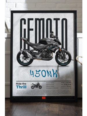 Duvarda Cfmoto 450 Nk Siyah Ahşap Çerçeveli Poster, Dekoratif Motosiklet Duvar Tablosu