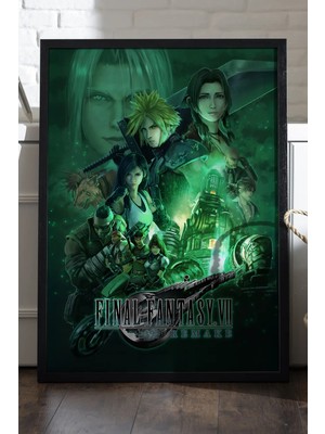 Duvarda Final Fantasy Siyah Ahşap Çerçeveli Poster, Dekoratif Oyun Duvar Tablosu