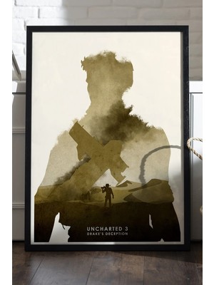 Duvarda Uncharted Siyah Ahşap Çerçeveli Poster, Dekoratif Oyun Duvar Tablosu