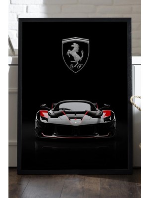 Duvarda Ferrari Fxx-K Siyah Ahşap Çerçeveli Poster, Dekoratif Araba Duvar Tablosu
