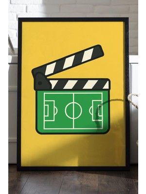 Duvarda Futbol Klaket Siyah Ahşap Çerçeveli Poster, Dekoratif Spor Duvar Tablosu