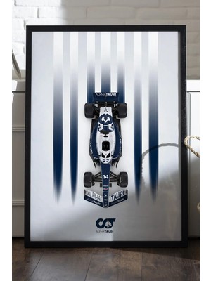 Duvarda Alpha Tauri Siyah Ahşap Çerçeveli Poster, Dekoratif Formula 1 Duvar Tablosu