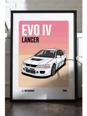 Duvarda Mitsubishi Lancer Evo Iv Siyah Ahşap Çerçeveli Poster, Dekoratif Araba Duvar Tablosu