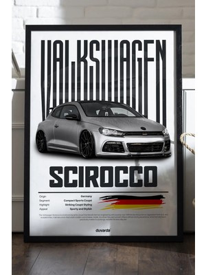 Duvarda Volkswagen Scirocco Siyah Ahşap Çerçeveli Poster, Dekoratif Araba Duvar Tablosu