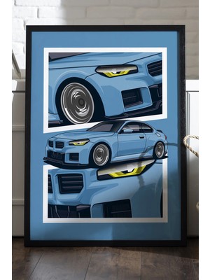 Duvarda Bmw M2 Siyah Ahşap Çerçeveli Poster, Dekoratif Araba Duvar Tablosu