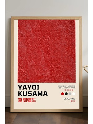 Duvarda Yayoi Kusama Doğal Ahşap Çerçeveli Poster, Dekoratif Sanatsal Duvar Tablosu