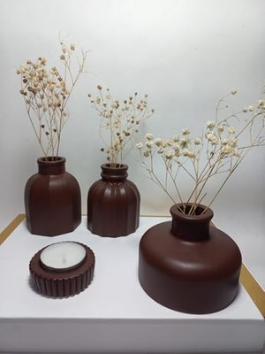 NY Home Modern Minimal Vazo Set 3'lü, Ev & Ofis Hediyelik, Dekoratif Obje, Chocolate Kahve