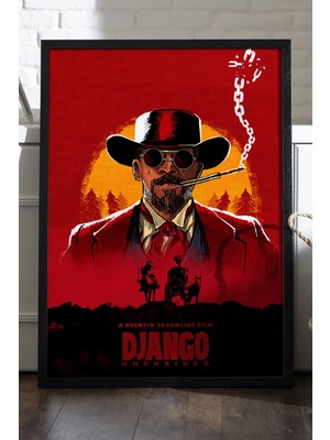 Duvarda Django Unchained Siyah Ahşap Çerçeveli Poster, Dizi Duvar Tablosu