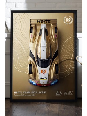 Duvarda Porsche 963 Siyah Ahşap Çerçeveli Poster, Dekoratif Araba Duvar Tablosu