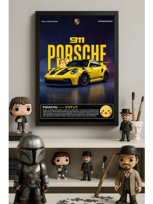 Duvarda Porsche 911 Siyah Ahşap Çerçeveli Poster, Dekoratif Araba Duvar Tablosu