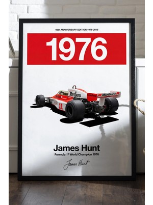 Duvarda James Hunt 1976 Siyah Ahşap Çerçeveli Poster, Dekoratif Formula 1 Duvar Tablosu