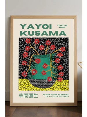 Duvarda Yayoi Kusama Doğal Ahşap Çerçeveli Poster, Dekoratif Sanatsal Duvar Tablosu