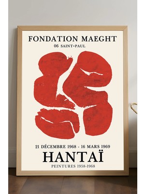 Duvarda Hantai Peintures Doğal Ahşap Çerçeveli Poster, Dekoratif Sanatsal Duvar Tablosu