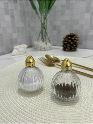 Yağmur Store 2 Li Gold Çizgili Origami Tuzluk Biberlik Takımı | Cam Tuzluk | Cam Biberlik