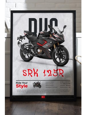 Duvarda Rks Srk 125R Siyah Ahşap Çerçeveli Poster, Dekoratif Motosiklet Duvar Tablosu