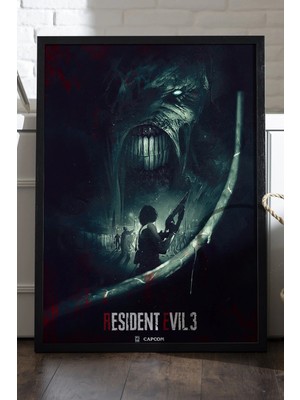 Duvarda Resident Evil Siyah Ahşap Çerçeveli Poster, Dekoratif Oyun Duvar Tablosu