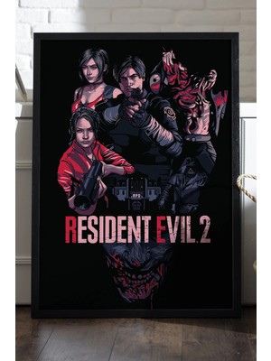 Duvarda Resident Evil Siyah Ahşap Çerçeveli Poster, Dekoratif Oyun Duvar Tablosu