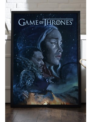 Duvarda Game Of Thrones Siyah Ahşap Çerçeveli Poster, Dekoratif Dizi Duvar Tablosu