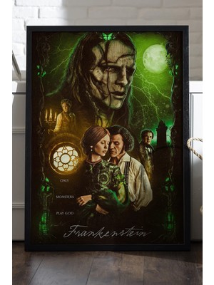 Duvarda Frankenstein Siyah Ahşap Çerçeveli Poster, Dekoratif Film Duvar Tablosu