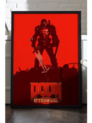 Duvarda Doom Siyah Ahşap Çerçeveli Poster, Dekoratif Oyun Duvar Tablosu