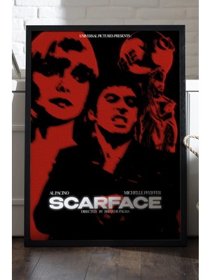 Duvarda Scarface Siyah Ahşap Çerçeveli Poster, Film Duvar Tablosu