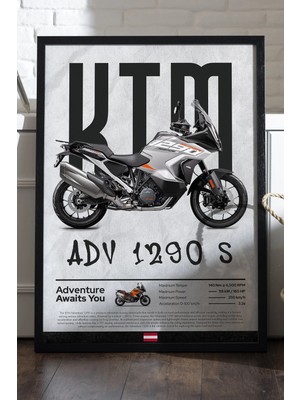 Duvarda Ktm Adv 1290 S Siyah Ahşap Çerçeveli Poster, Dekoratif Motosiklet Duvar Tablosu